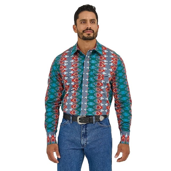 Wrangler Other - Wrangler Men's Checotah Southwestern Pearl Snap Shirt Large Western Cowboy NEW